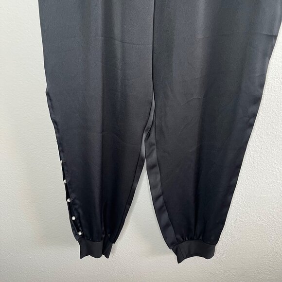 Joseph Ribkoff Black Satin Pants Side Pearl Slit Detail Size 18 Tapered Ankle - Picture 5 of 12